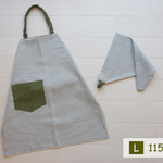 こどもエプロンＬ[115-130] 三角巾セット　ヒッコリー＆デニム　カーキ
