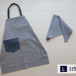 こどもエプロンＬ[115-130] 三角巾セット　ヒッコリー＆デニム　ネイビー