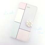 ★限定1点SALE iPhone6Plus/6sPlus用★手帳型ケース パステルブロック×パールビジュー