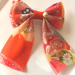 再販  オレンジ 和柄 可愛いリボンバレッタ