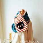 再再再販＊手編みのくろねこちゃんマフラー＊キッズ～大人サイズ☆三角柄ブルーグリーン