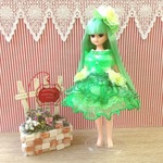 リカちゃん ミニドレス 一点物☆グリーン×ホワイト