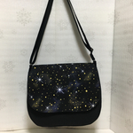 8号帆布ショルダーバック★黒&星空プリント(1部ラメ加工有)