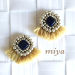 70.イエローフリンジビーズ刺繍ピアス・イヤリング