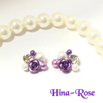 ◇X'mas◇冬に咲く薔薇とパールのビジューピアス／イヤリング