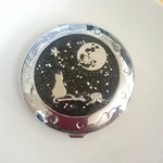 yato様専用☆たそがれ猫とスーパームーン 拡大鏡付両面ミラー レジンハンドメイド 満月 星空 冬空