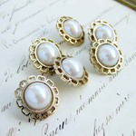 ■上質パール■6個入■15mm■ビンテージボタン (パール　花)　 [0777] 　アクセサリーに!