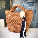 リアルファータッセル付♡マルシェ型BIGトートバッグ《軽量Hoooked RibbonXL》