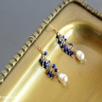 14kgf*ラピスラズリ×淡水パール 天然石ピアス/イヤリング