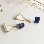 濃紺navy×パールキャッチピアス／イヤリング 