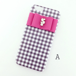 ★限定1点SALE★iPhone5/5s/SEサイズ ギンガムチェック×ビジューリボンケース