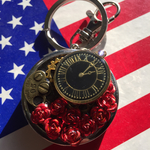 歯車と赤薔薇のバッグハンガー