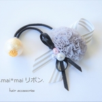 【入園&入学、卒業に】パール＆フラワーヘアゴム【グレー】