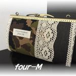 Ｗファスナー　20㎝　カン付き　がま口　デニム　迷彩　ブラック　①