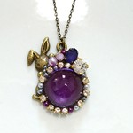 紫系 ぴょっこりうさぎ アンティークネックレス たまご 薔薇 金古美 レジン パール ビジュー 送料無料 