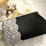 アンティークチュールレース＆黒リネンシンプル口金18