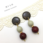 まんまるウッドとアクリルのヴィンテージピアス/イヤリング
