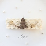 ホワイトクリスマスのニットヘアクリップ(ブラウン)