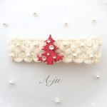 ホワイトクリスマスのニットヘアクリップ(レッド)