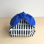 リボンお弁当袋 格子×青