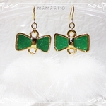 リボン・ミンクファー＊Green（ピアス）