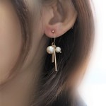 コットンパールとゴールドスティック　フープ イヤリング【ノンホール】