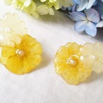 モッコウバラとバーベナの押し花　イヤリング　B　