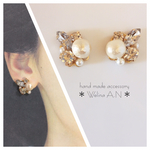 コットンパール×ビジュー ピアス/イヤリング