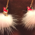 Xmas サンタ ミンクファー ピアス