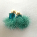 ガラスクエア ミンクファー earring