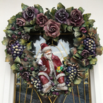 クリスマスリース、サンタと薔薇の豪華なハート型リース