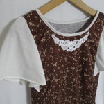 ブラウン花柄羽ＴシャツＬリバティ生地使用