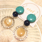 ターコイズ×ラピス×シェルおおぶりピアス