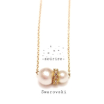 Swarovski ロンデルとコットンパールのロングネックレス