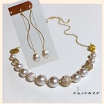 ★SALE エスニックなエアパールネックレス＆ピアス／イヤリングＳＥＴ