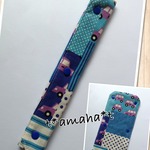  水筒ひもカバー(肩ベルトカバー)☆車・青紫×チェック