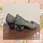 【M】6.5cmビジューヒールツイードパンプス♪