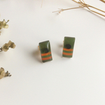 カーキとオレンジ*ボーダーピアス／イヤリング