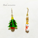 クリスマスツリーと雪だるまピアス