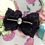 🆕リントンツイード リボン🎀シュシュ🎀スワロフスキービジュー🎀パープルブラック