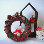クリスマスの森のねずみさんリース　羊毛フェルト　毛糸リース