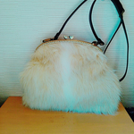 再販☆ファーがま口鞄　白茶【受注製作