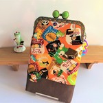 レトロ動物チョコいっぱい*縦長がま口スマホ通帳ポーチ