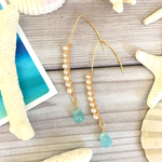 淡水パールとカルセドニーのロングフックピアス