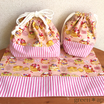 ホットケーキとピンクストライプのランチセット