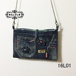 デニムリメイク★フリンジ付きショルダーバッグ★16L01