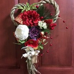 ◆barbarrarabe様専用◆/No.wreath-14446/★ギフト/花/玄関リース★/アートフラワー・正月しめ縄リース50x30cm/ホワイト・ピオニー＆ダリア