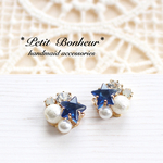 再販❅*॰ॱWinter star ❅*॰ॱ ネイビーの星とパールのビジューピアス・イヤリング