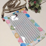 ★再販★入れたまま操作できる！スマホポシェット さらに大きめサイズ＊ちょうちょりぼん ブルー系&ストライプ＊