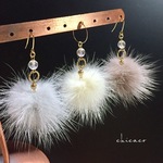 ミンクボールwith天然石オーラ水晶のピアス／イヤリング